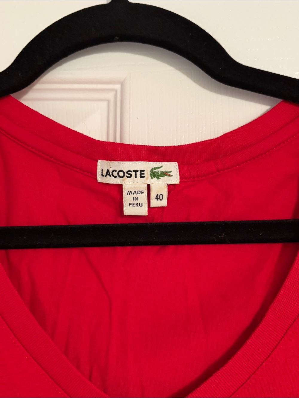 Lacoste Red V-Neck Long Sleeve Women's Top - Picture 2 of 7